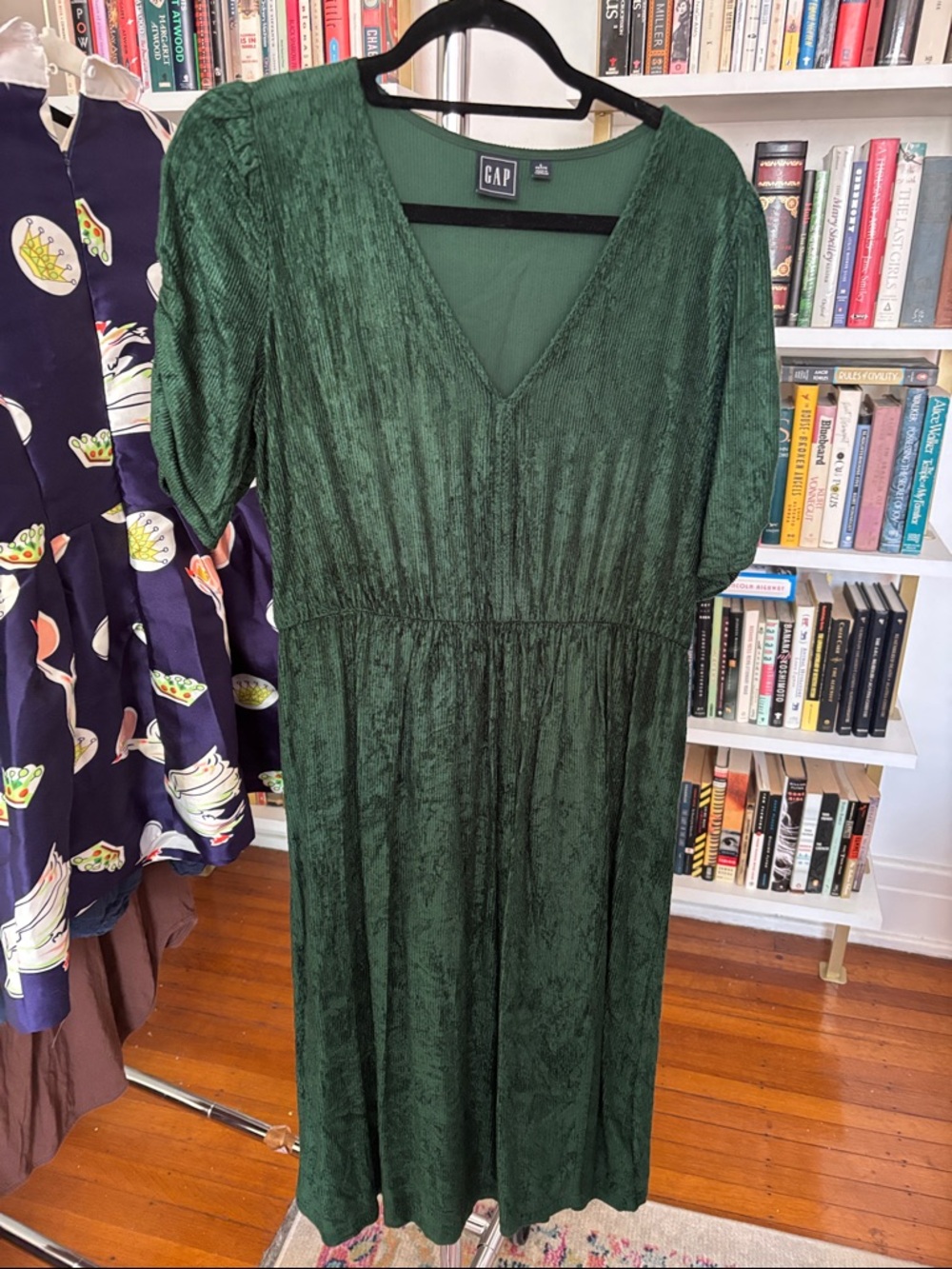 GAP Emerald Green Corduroy V-Neck Midi Dress